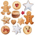 Set of cookies, gingerbread cookies, sweets, watercolor illustrations, individual elements on a white background