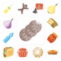 Set of Cookies, Pie, Doughnut, Pot, Taco, Jam, Water, Bread, Onion, editable icon pack Royalty Free Stock Photo