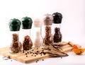 Set for cooking delicious dishes. A mixture of spices in jars. Royalty Free Stock Photo