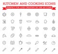 Set of Cooking Kitchen Icons Includes icons of Cookbook, Egg Beater Mixer, Cooking Pan, Kettle pour Water, Spoon Fork.