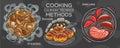 Set of cooking methods and culinary technics . Hand-drawn vector illustration Royalty Free Stock Photo