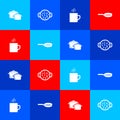 Set Cooking pot, soup, Coffee cup and Frying pan icon. Vector