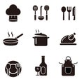 Set of cooking related black and white icon design