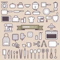 Set of cooking tools and kitchen simple line flat design icons set vector Royalty Free Stock Photo