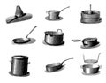 Collection of vintage kitchen and cookware illustrations Royalty Free Stock Photo
