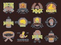 Set of cool fighting club emblems martial training champion graphic style punch sport fist karate vector illustration.