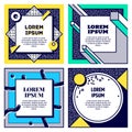 Set of cool memphis style cards. Collection of geometric flyers. Vector. Royalty Free Stock Photo