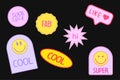 Set of Cool Smile Stickers Design. Trendy Cute Girly Patches Collection.