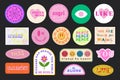 Set Of Cool Trendy Groovy Stickers Vector Design. Pop Art patches. Y2K Badges