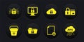 Set Cooler bag, Credit card with lock, Folder and, Document, Cloud computing and Lock on monitor icon. Vector Royalty Free Stock Photo