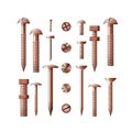 Set of copper fasteners. The group symbol for the workshop. Royalty Free Stock Photo