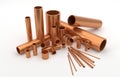 Set of copper pipe and fiting tube industrial 3d rendering illustration Royalty Free Stock Photo