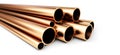 Set of copper pipes of different diameter . on White Background