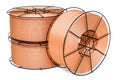 Set of copper soldering, welding wire spools. 3D rendering