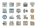 Set of Copywriting Flat Color Icons. Typewriter, Presentations, Printer and more