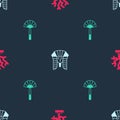 Set Coral, Egyptian pharaoh and fan on seamless pattern. Vector