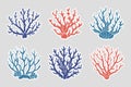 Set of coral reefs or algae, underwater plants. Set of sea coral icons. Stickers, illustration. Royalty Free Stock Photo