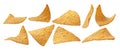 A set of corn chips of triangular shape. Isolated on a white background Royalty Free Stock Photo