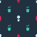 Set Corn, Flower in pot and Plant on seamless pattern. Vector
