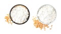 Set with corn starch and kernels on white background Royalty Free Stock Photo