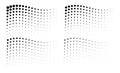 Set of corner wavy gradient halftone dots backgrounds. Horizontal halftone wave pattern. Flag. Logo element. Vector Royalty Free Stock Photo