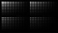 Set of corner white gradient halftone dots backgrounds. Horizontal templates using halftone dots pattern. Vector
