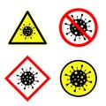 Set of coronavirus attention sign, quarantine symbol