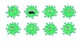 Set of coronavirus cartoon character vector illustration. Angry, grumpy cute bacterias for corona virus