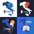 Set coronavirus outbreak in italy corona virus spreading prevention covid-19 pandemic quarantine Royalty Free Stock Photo