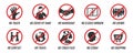 Set of coronavirus prohibited signs during quarantine in a flat design