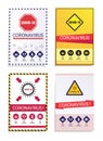 The set of coronavirus protection flyers has warning signs and a set of icons Royalty Free Stock Photo