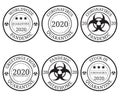 Set of coronavirus quarantine pandemic postmarks stamps passport or icons shows a quarantine symbol 2020 Royalty Free Stock Photo