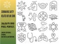 Set of 16 Coronavirus Safety Related Outline icons. Contains such icons as virus, washing Hands, people wearing face mask and more Royalty Free Stock Photo