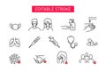 Set of Coronavirus Safety Related Vector Line Icons. Icons as Washing Hands, People Wearing Face Mask, sanitizer and more. Editabl