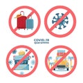Set of Coronavirus travel and vacation cancellations concept. Novel corona virus disease COVID-19, 2019-nCoV, MERS-Cov