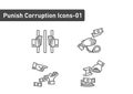 A set of corruption and punishment outline icon on white background 01 Royalty Free Stock Photo