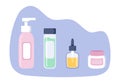 Set of cosmetic bottles. Flat illustration steps face care.