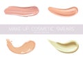 Set of cosmetic liquid foundation or caramel cream in different colour smudge smear strokes. Make up smears isolated on