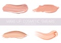 Set of cosmetic liquid foundation or caramel cream in different colour smudge smear strokes. Make up smears isolated on