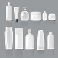 Set Of Cosmetic Products Package. Collection Of Cream, Soup, Foams, Shampoo