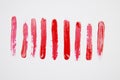 Set of cosmetic texture brush strokes isolated on white. Red Paint texture. Make up colors. Royalty Free Stock Photo