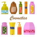Set of Cosmetic tubes. Flat icons. Packaging of shower gel