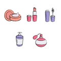 Cosmetics icons for beauty: cream, lipstick, mascara, perfume