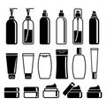 Set of cosmetics bottles.