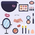 Web Set of cosmetics. Mirror lipstick brushes powder Royalty Free Stock Photo