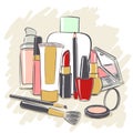 Set of cosmetics products for makeup