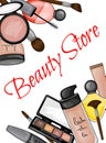 Set of cosmetics for visage. Cartoon style. Vector illustration