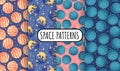 Set of cosmos seamless space pattern background with planets. Collection of solar system planets children wallpaper texture tiles