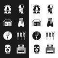 Set Cossack pants, Ukrainian house, woman, cossack, Garden pitchfork, Wheat, Hotel Ukraina building and Thief mask icon