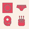 Set Cotton swab for ears, Condom in package safe sex, Underwear and Toilet paper roll icon. Vector